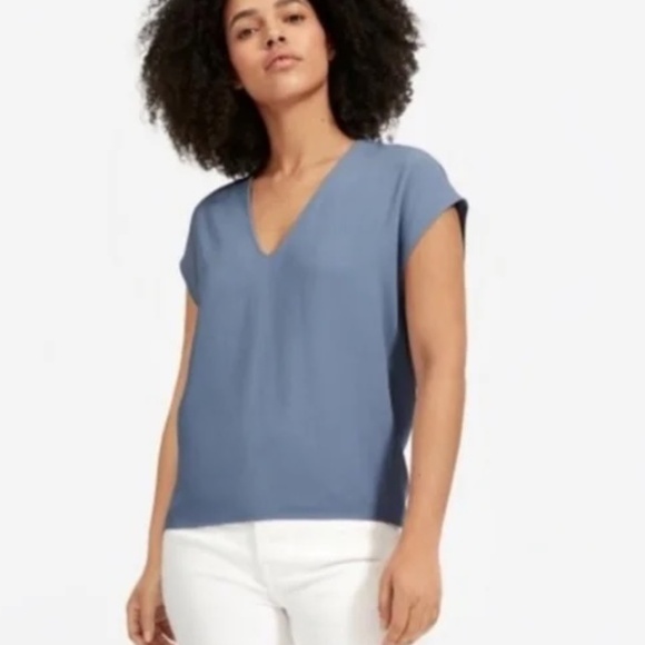 Like New Everlane The Japanese GoWeave V Neck Tee Sz 4 Slate Blue - Picture 1 of 13